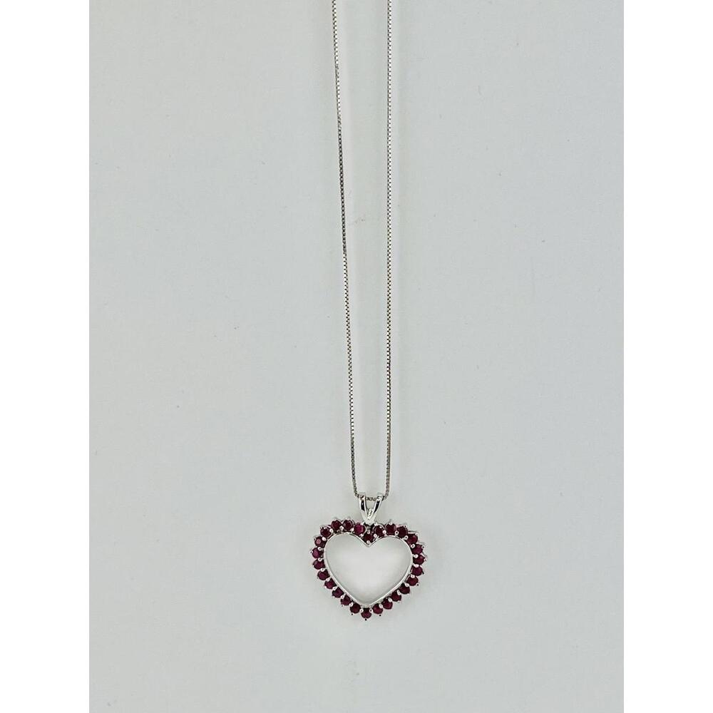 Italy 925 Sterling Silver Ruby Red Heart Halo‎ Pendant Necklace 18”